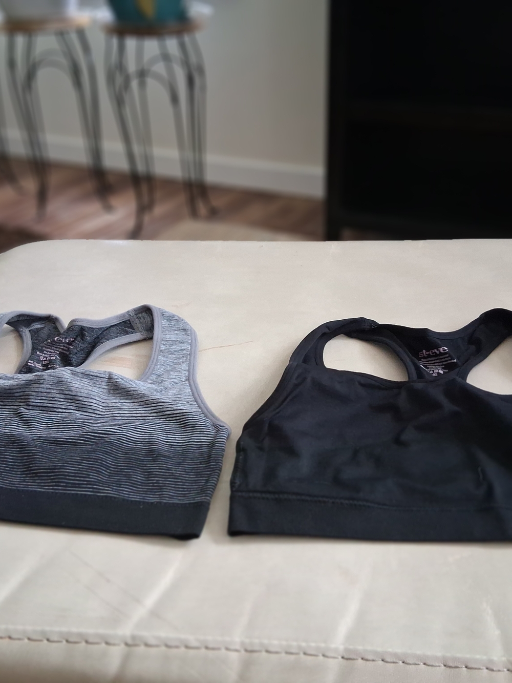 Ste Eve Black & Gray Striped Racerback Sports Bra Set